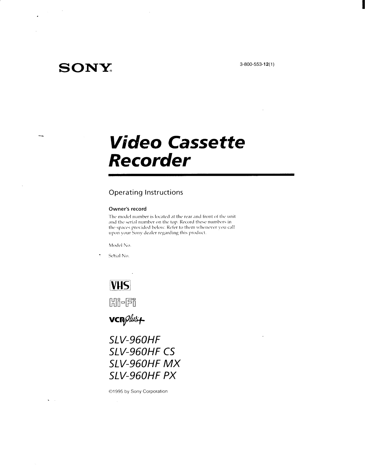 Sony SL-V960HF User Manual