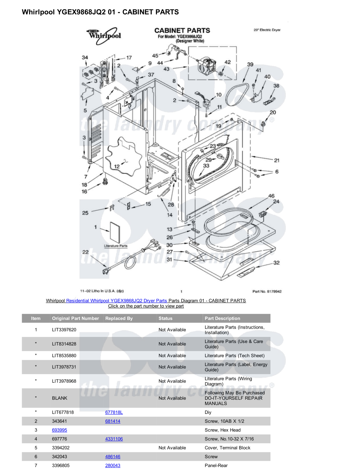 Whirlpool YGEX9868JQ2 Parts Diagram