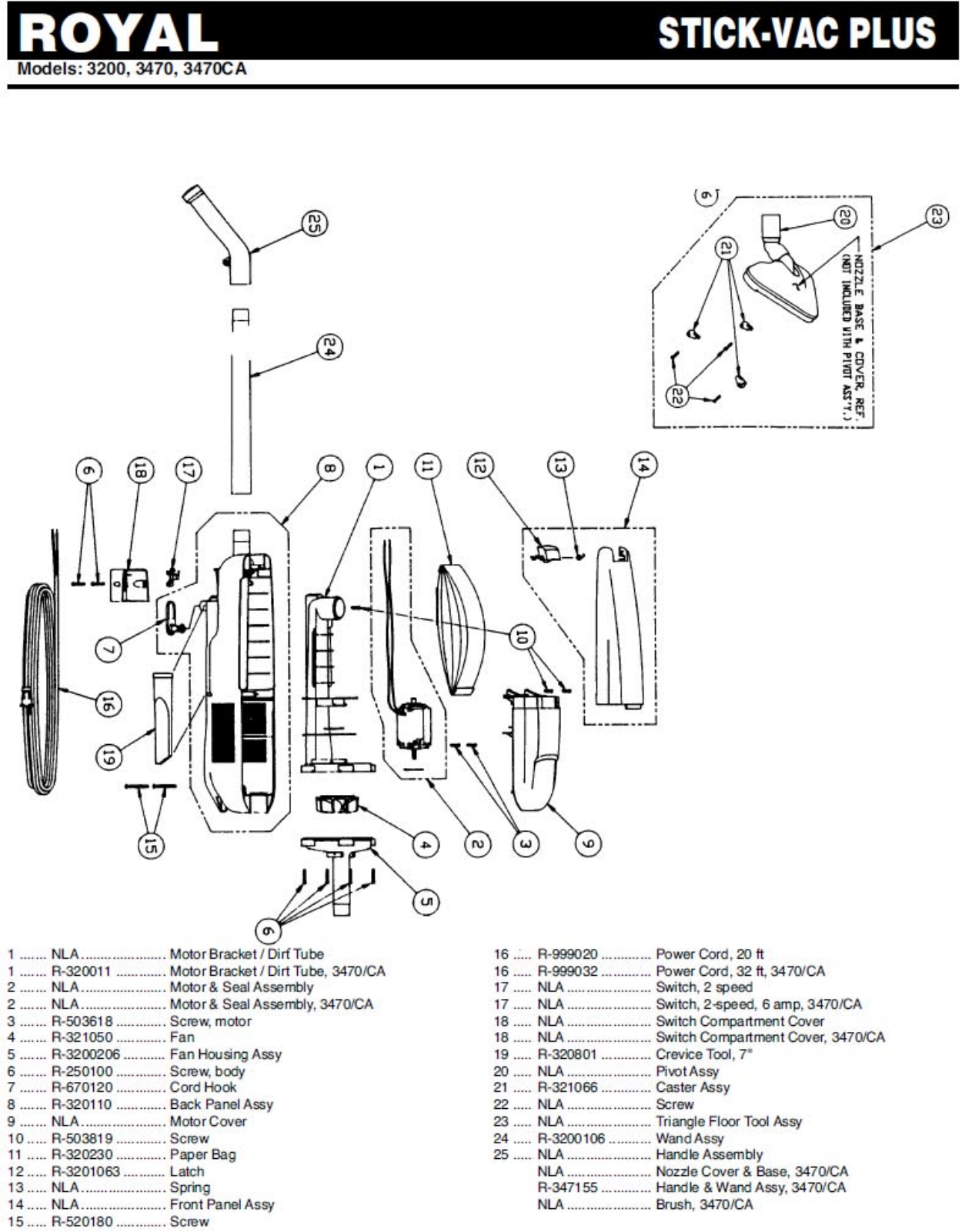 Royal 3200 Parts List