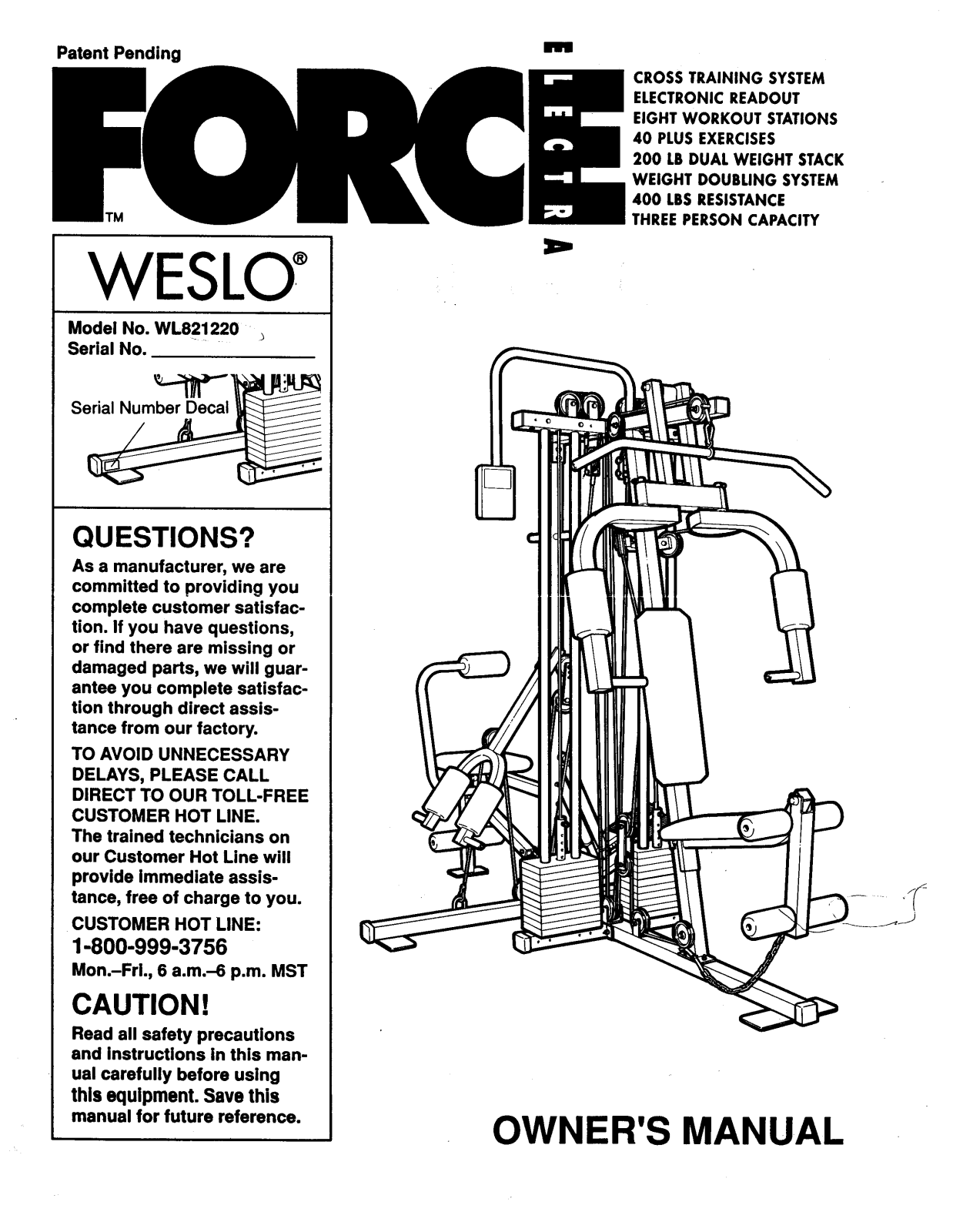 Weslo WL821220 Owner's Manual