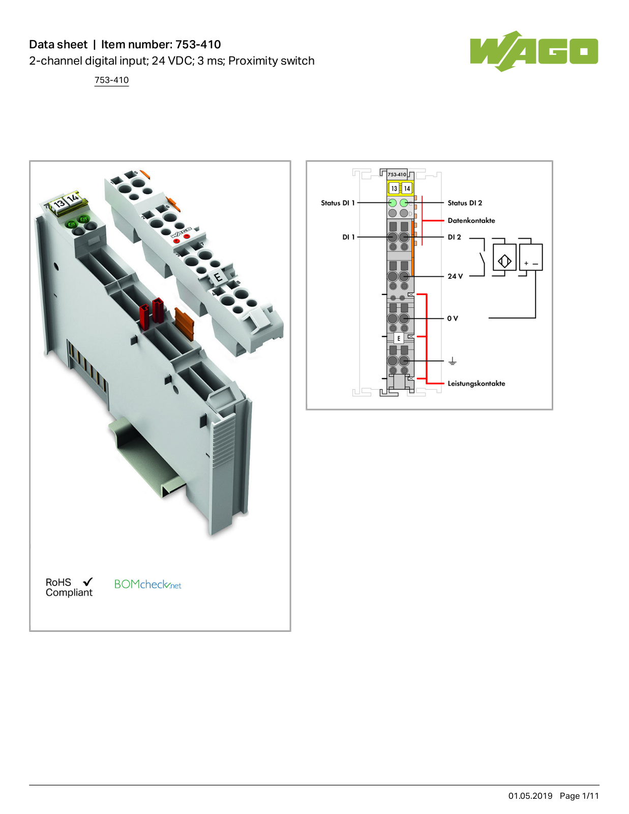 Wago 753-410 Data Sheet