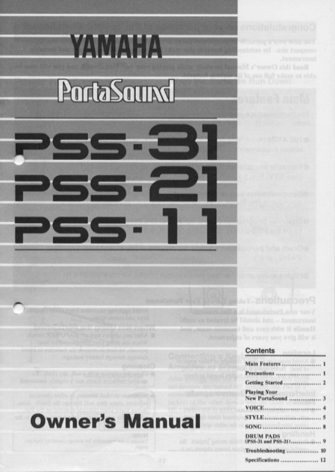 Yamaha PORTASOUND PSS 31, PORTASOUND PSS 21, PORTASOUND PSS 11 Manual
