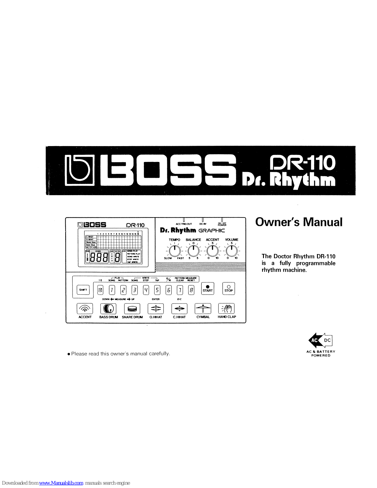 Boss Dr. Rhytm DR-110 Owner's Manual