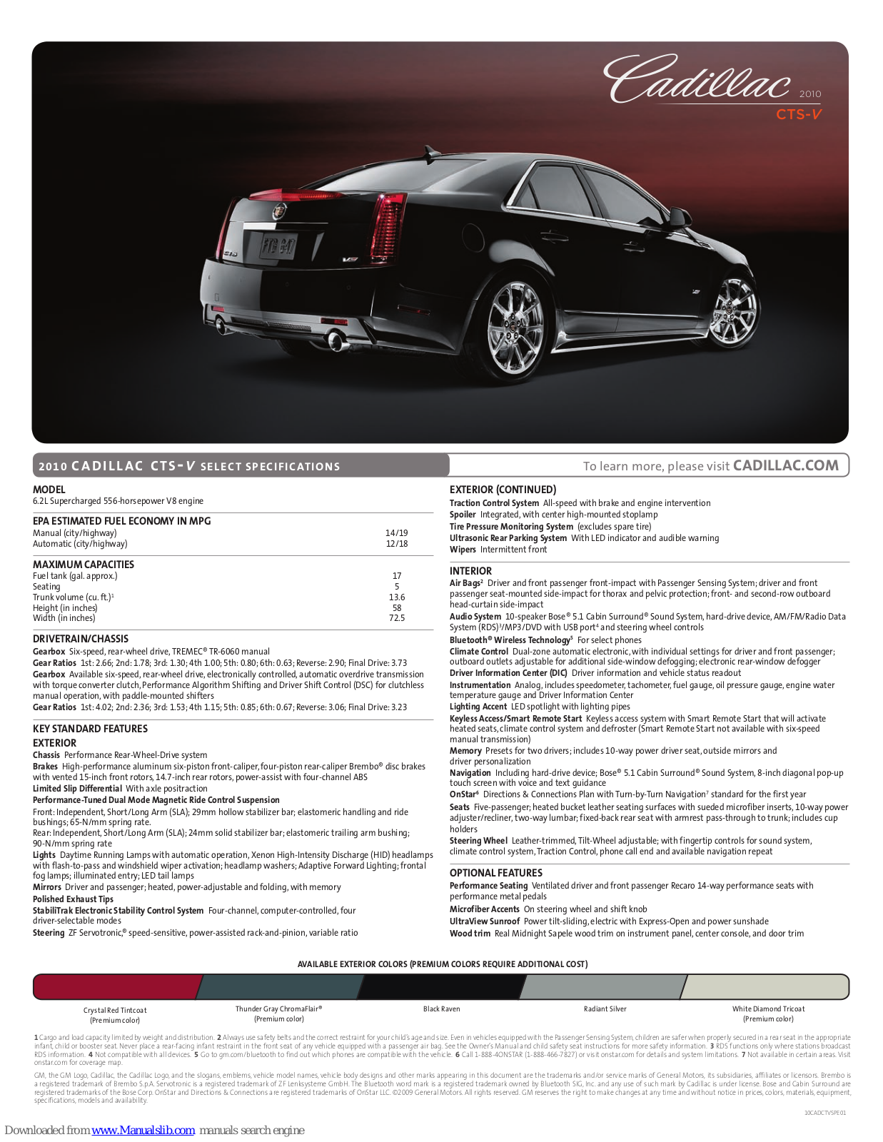 Cadillac CTS-V - BROCHURE 2010, 2000 CTS-V Brochure