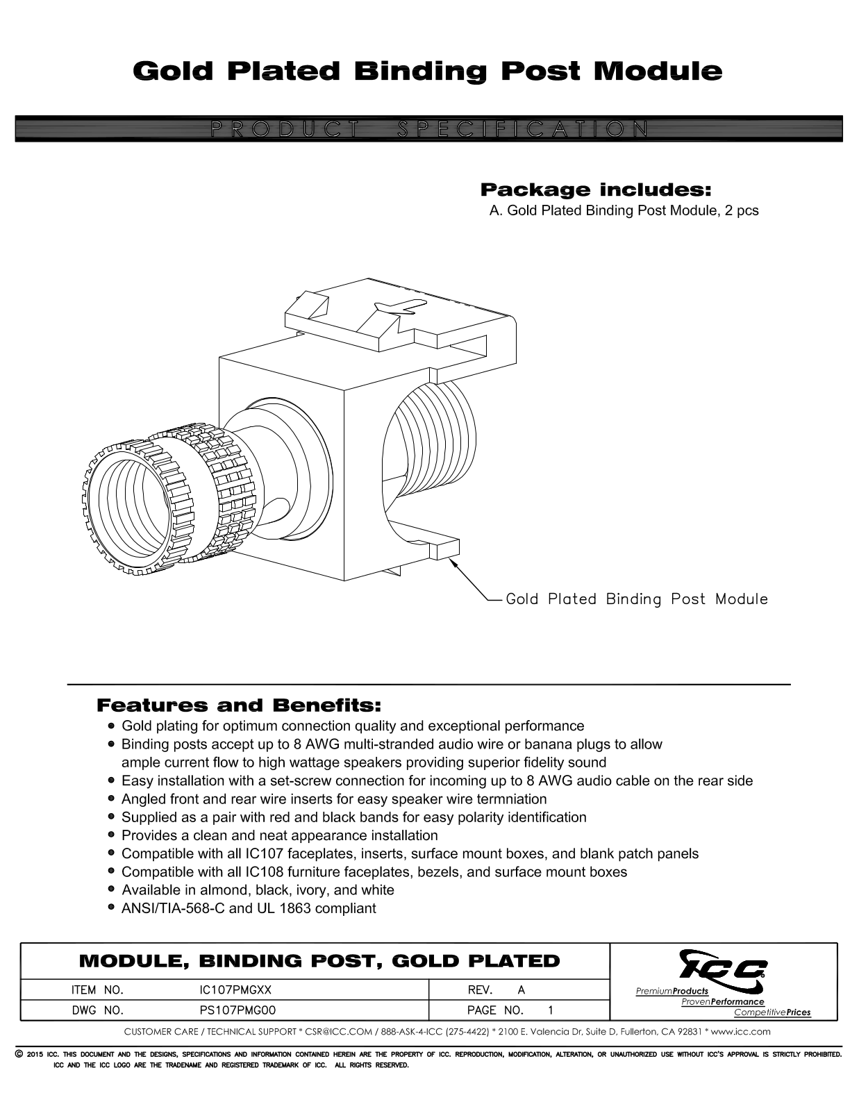 ICC IC107PMGWH Specsheet