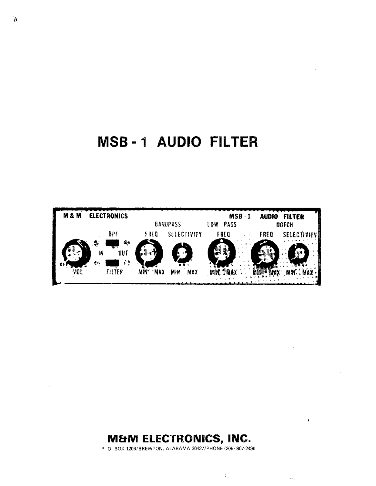 M & M Electronics MSB-1 Service manual