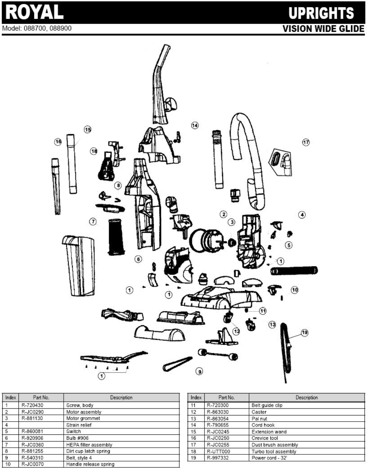 Royal 088900 Parts List