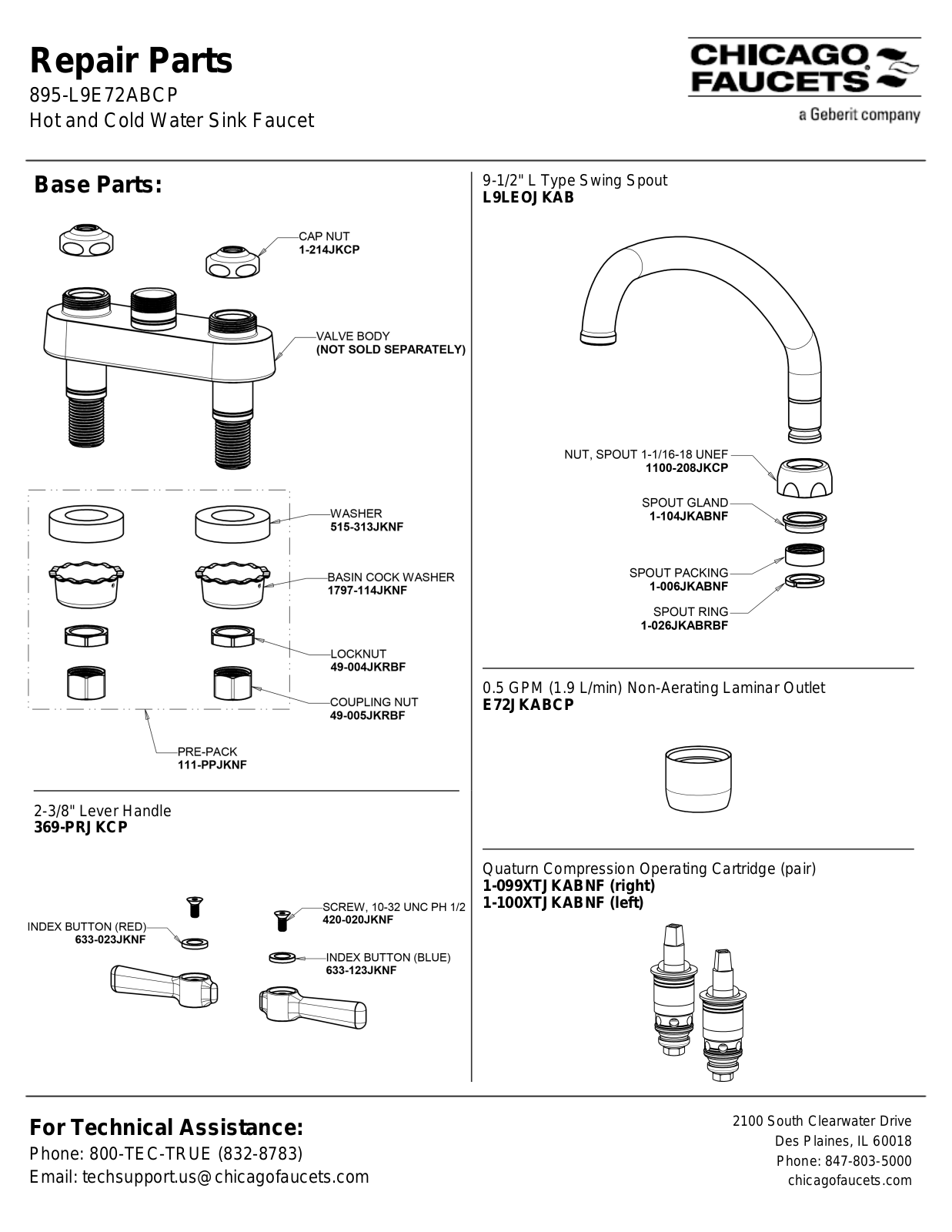 Chicago Faucet 895-L9E72AB Parts List