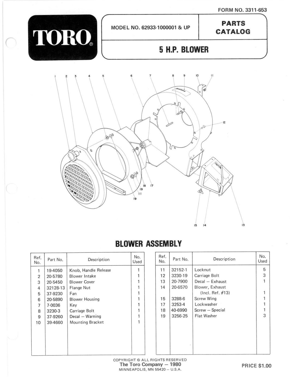 Toro 62933 Parts Catalogue