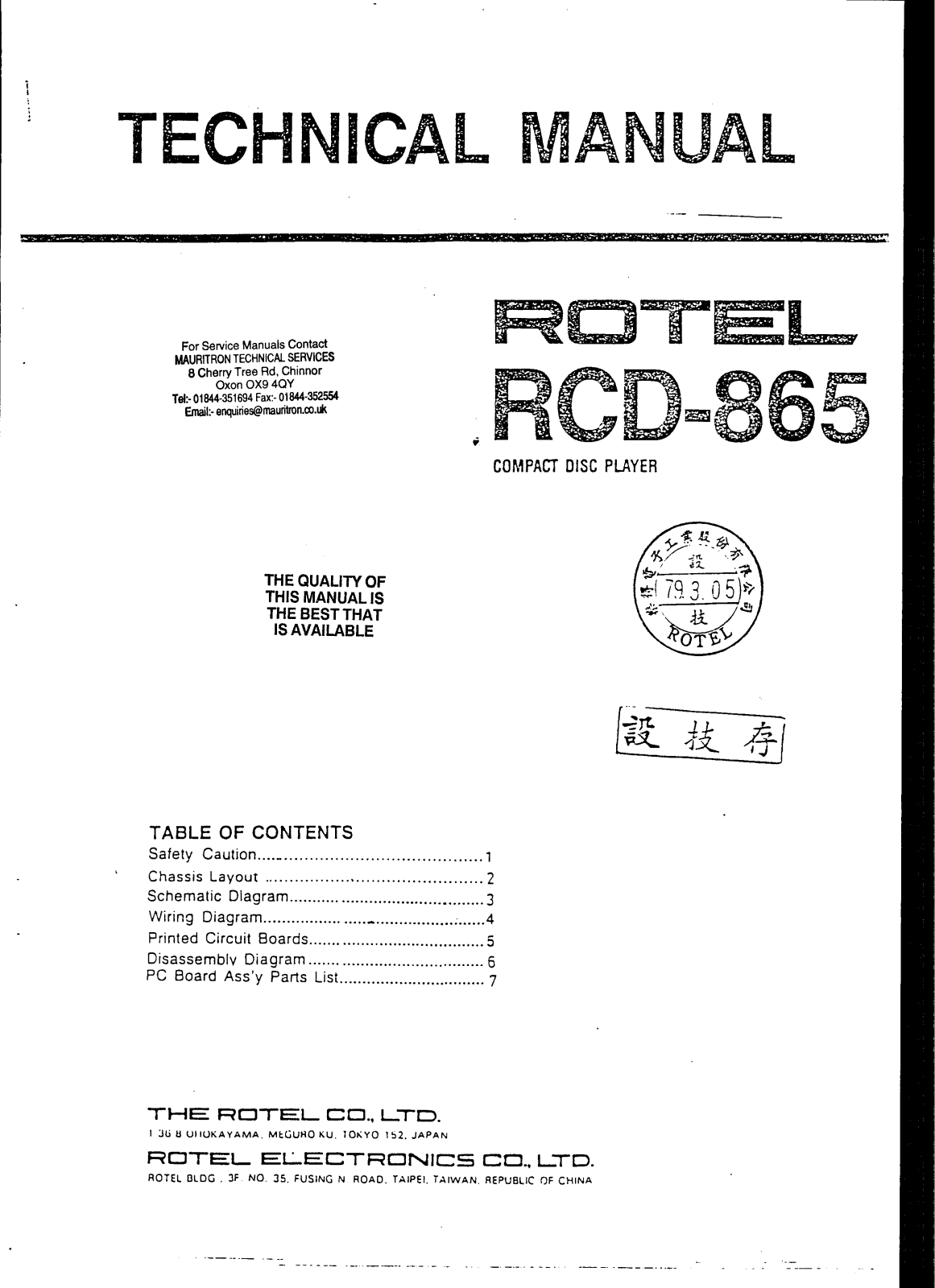 Rotel RCD-865 Service manual