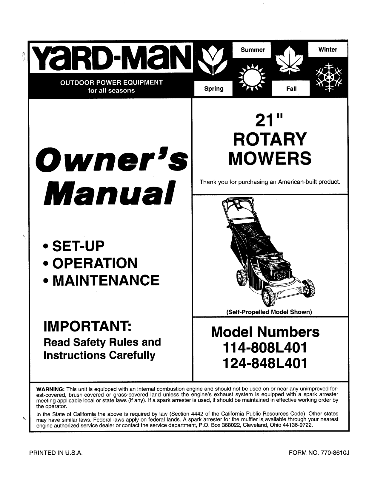 Bolens 114-808L401 User Manual