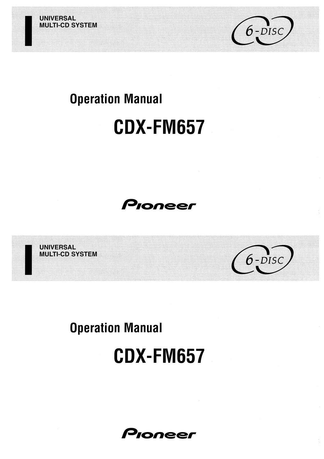 Pioneer CDX-FM657 User manual