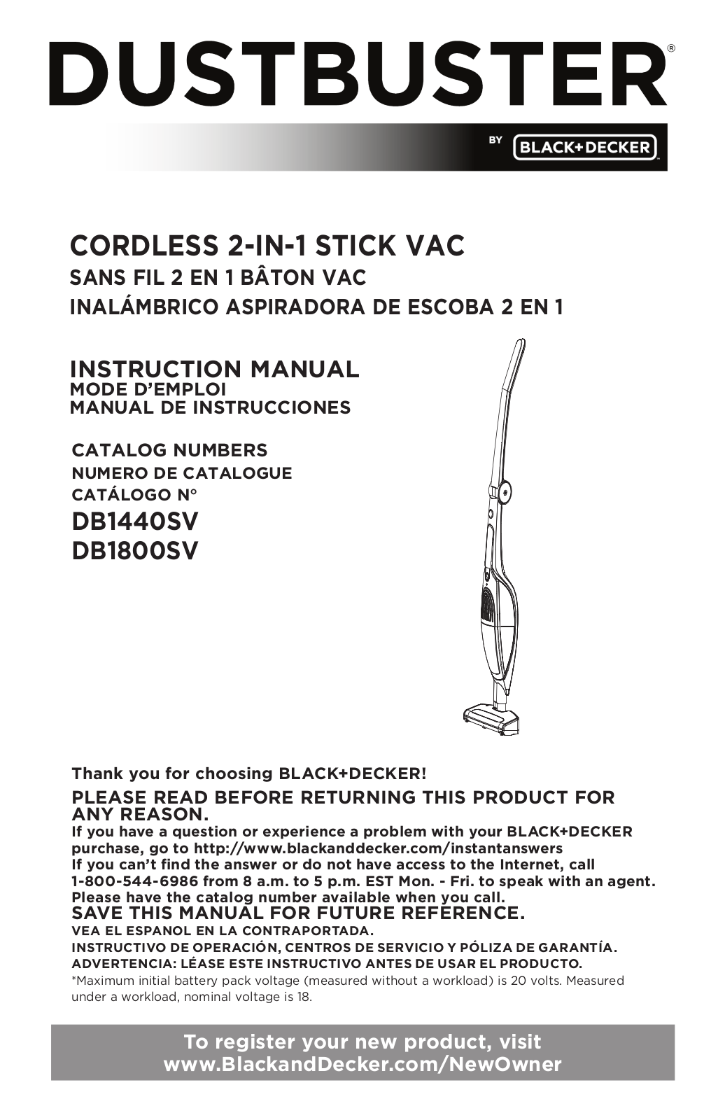 Dustbuster DB1440SV, DB1800SV User Manual