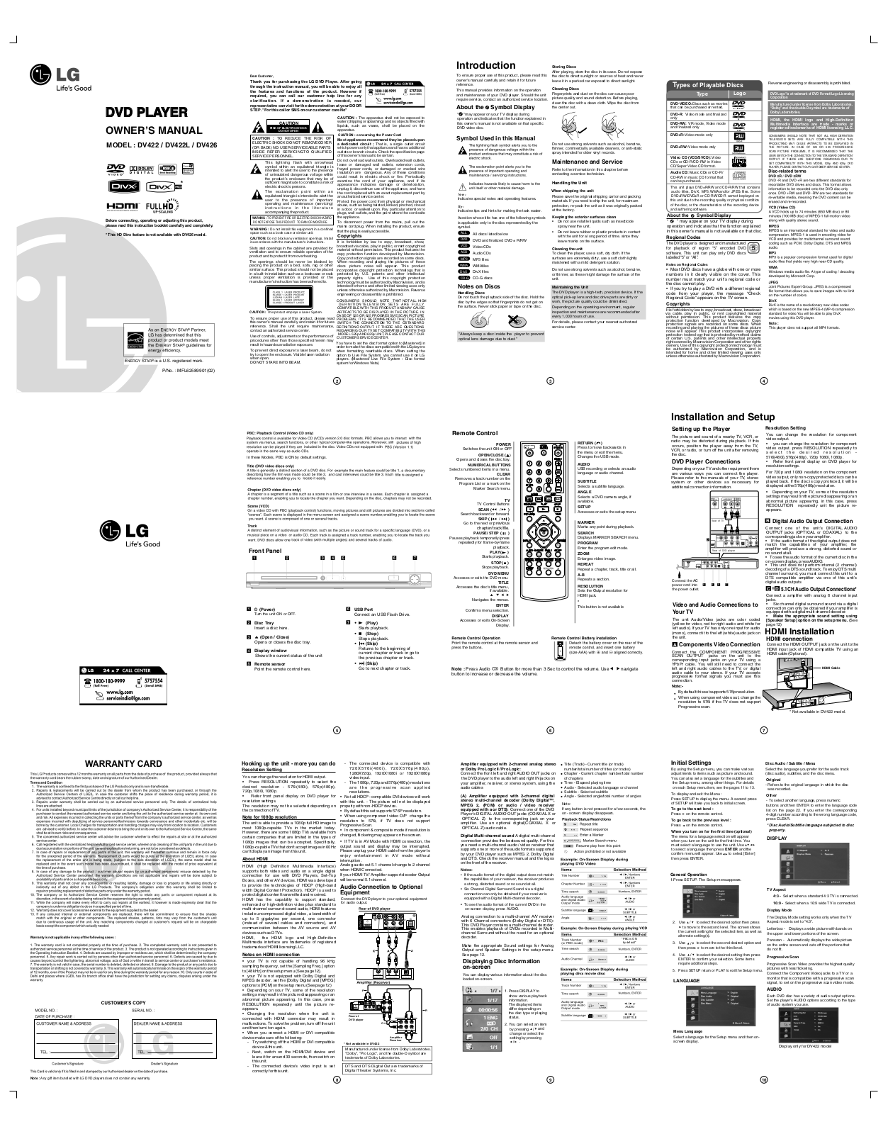 LG DV422D-P Owner’s Manual