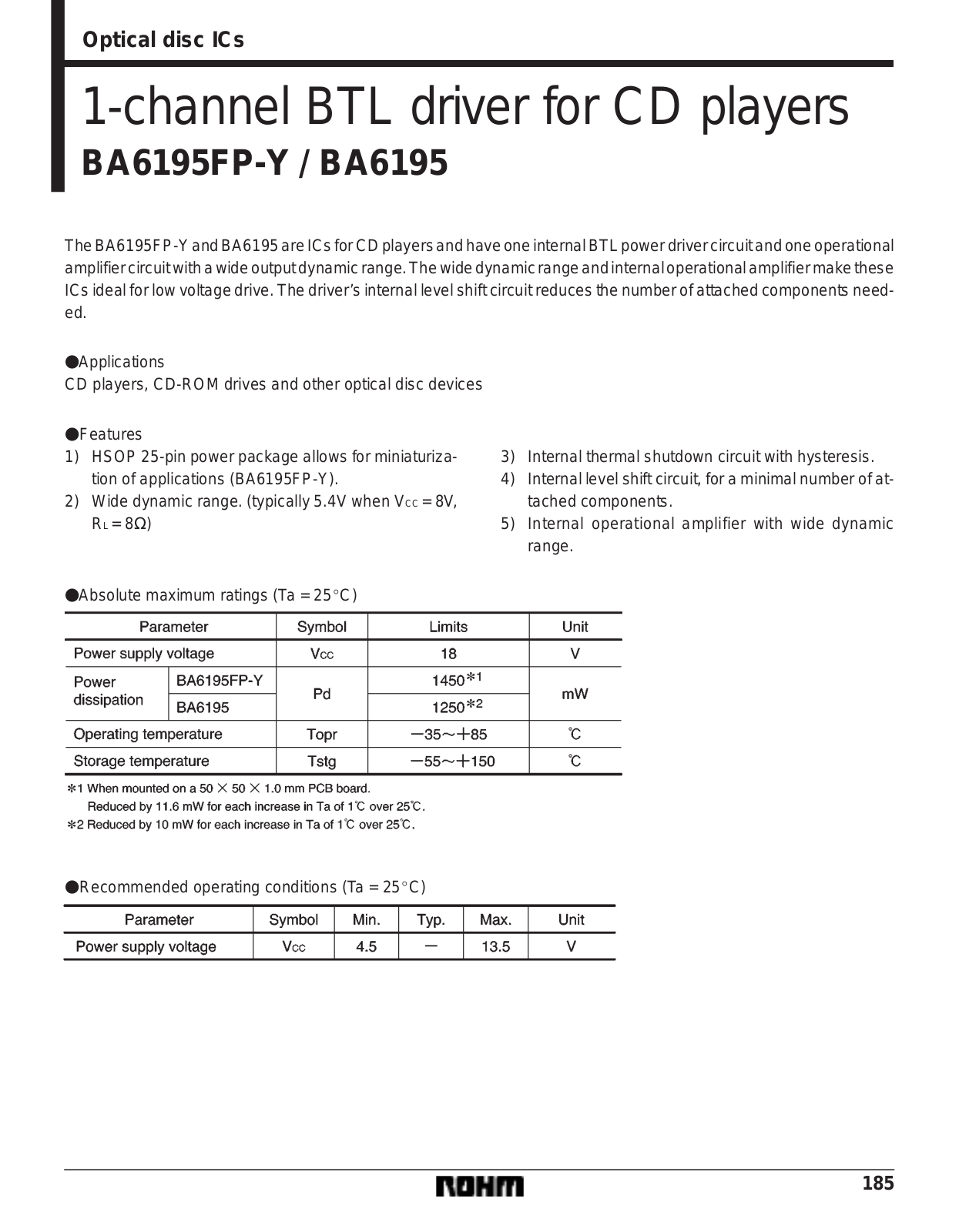 ROHM BA6195, BA6195FP-Y Datasheet