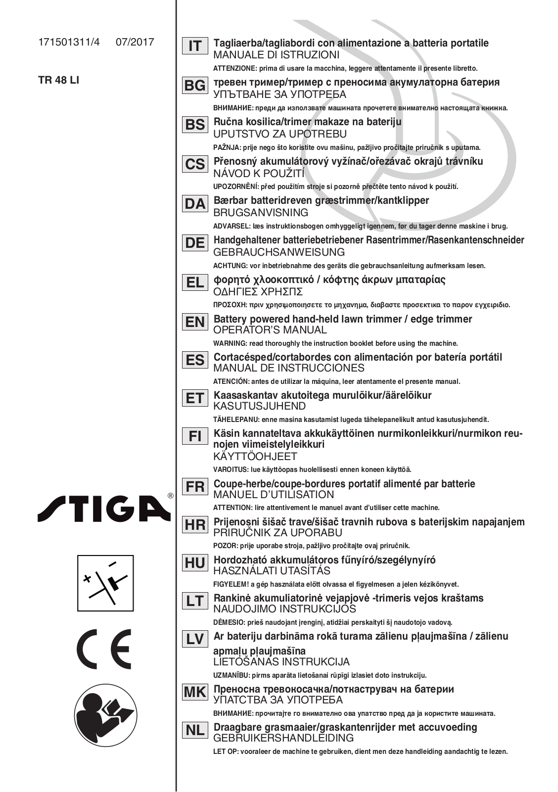 Stiga TR 48 LI operation manual