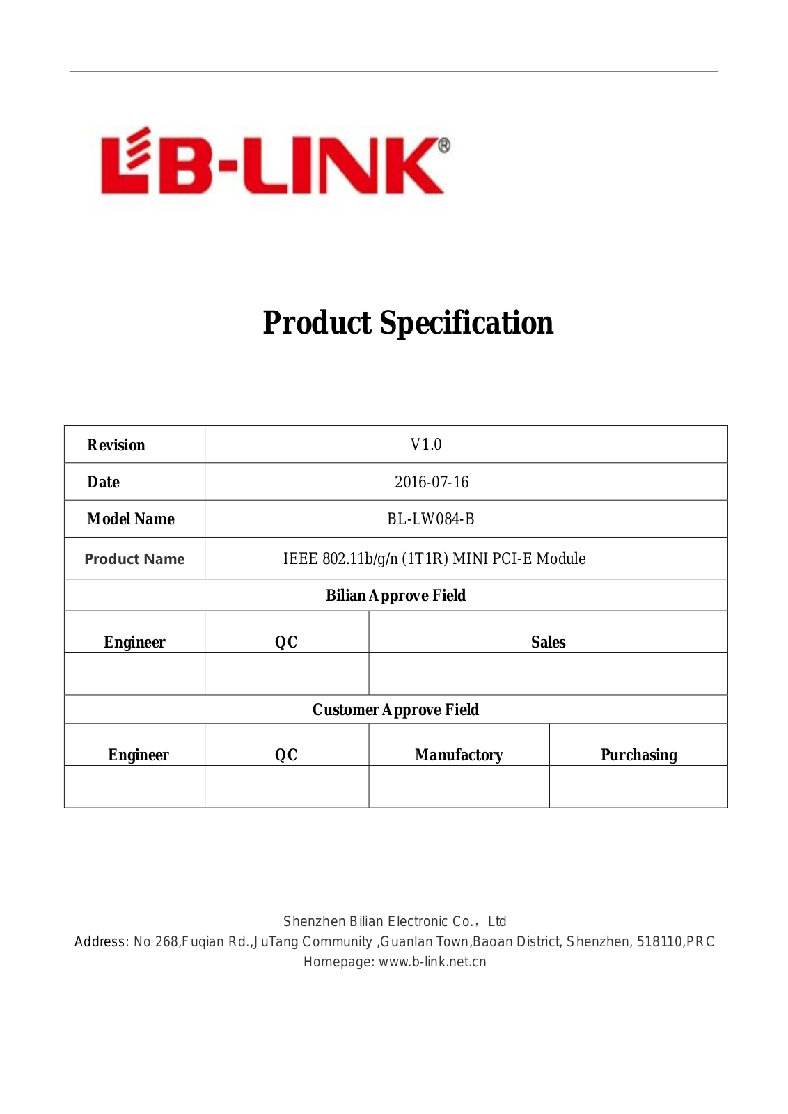 ShenZhen LW084 B User Manual