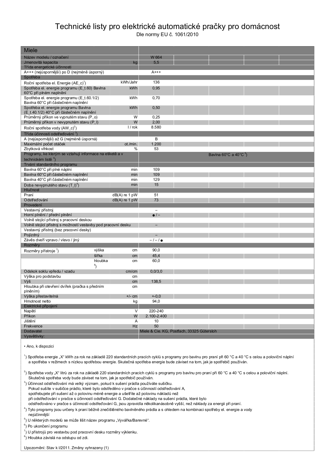 Miele W 664 User Manual