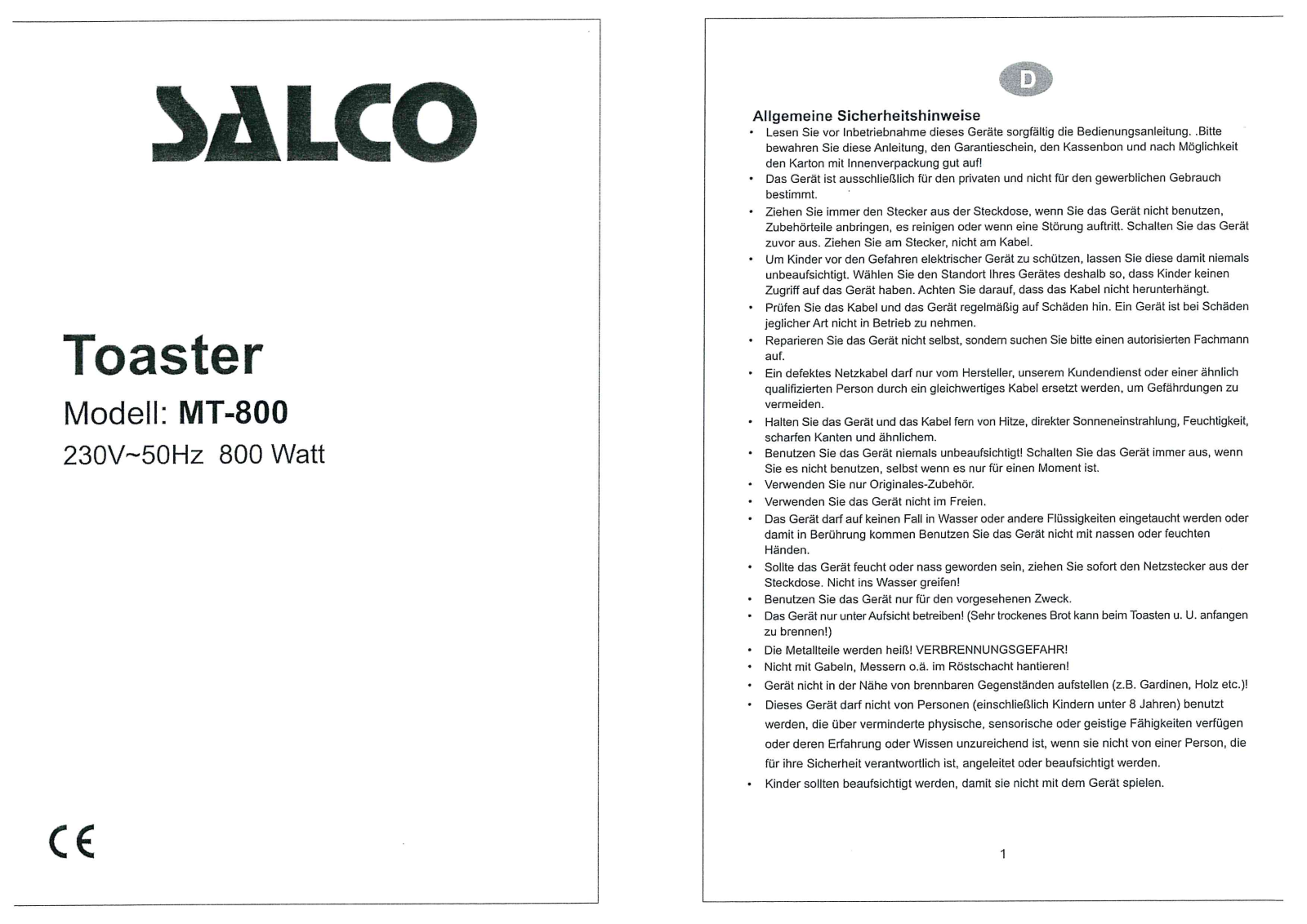 Salco MT-800 User guide