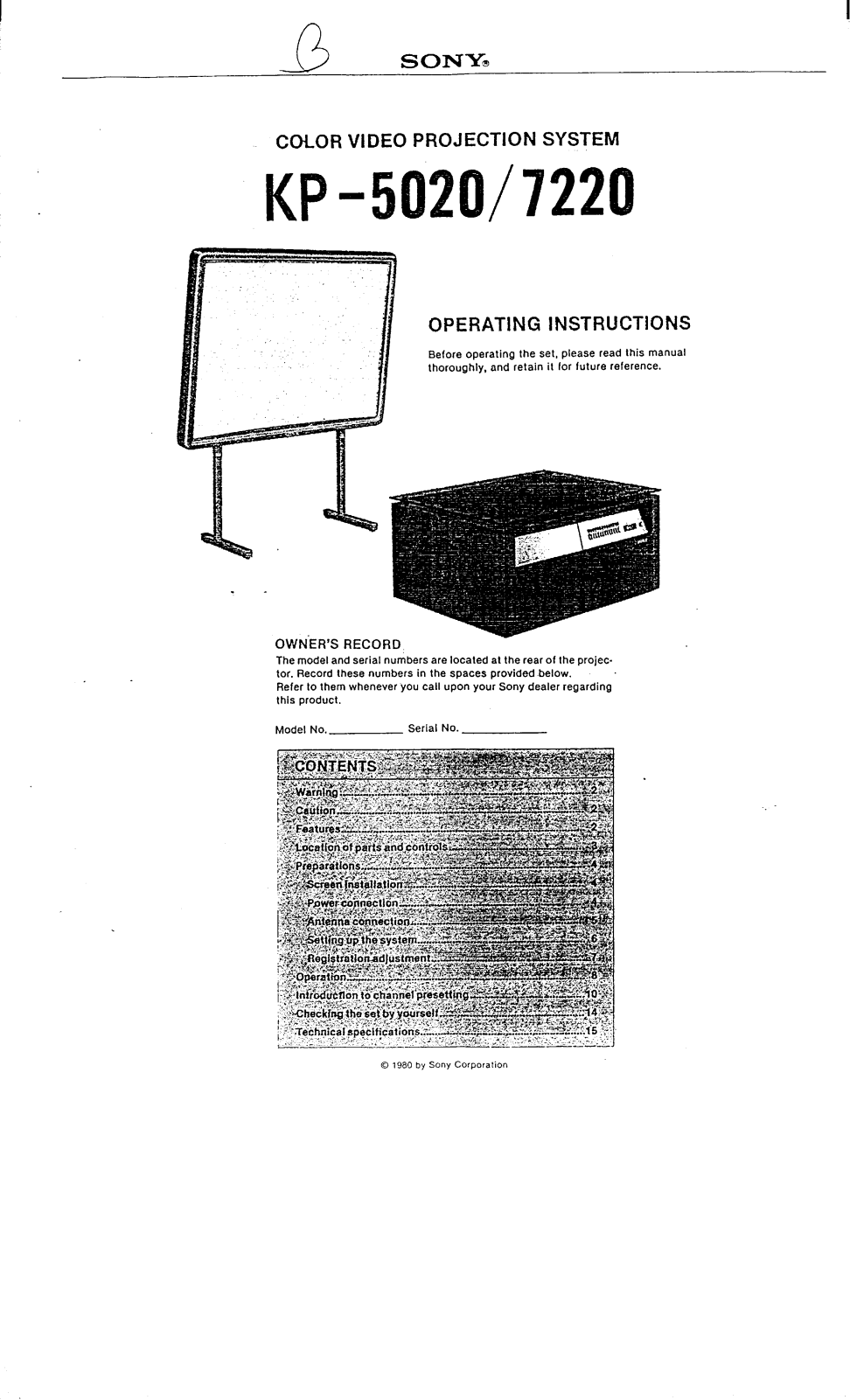 Sony KP-5020, KP-7220 Operating Manual