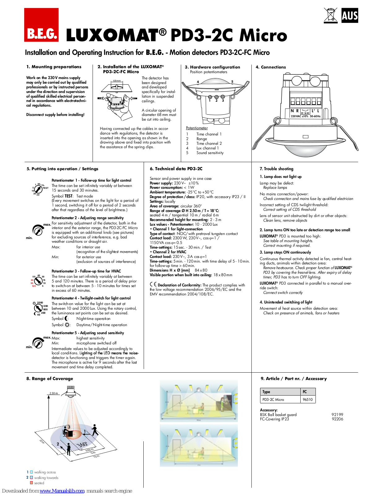 LUXOMAT PD3-2C-FC Micro Installation And Operating Instruction