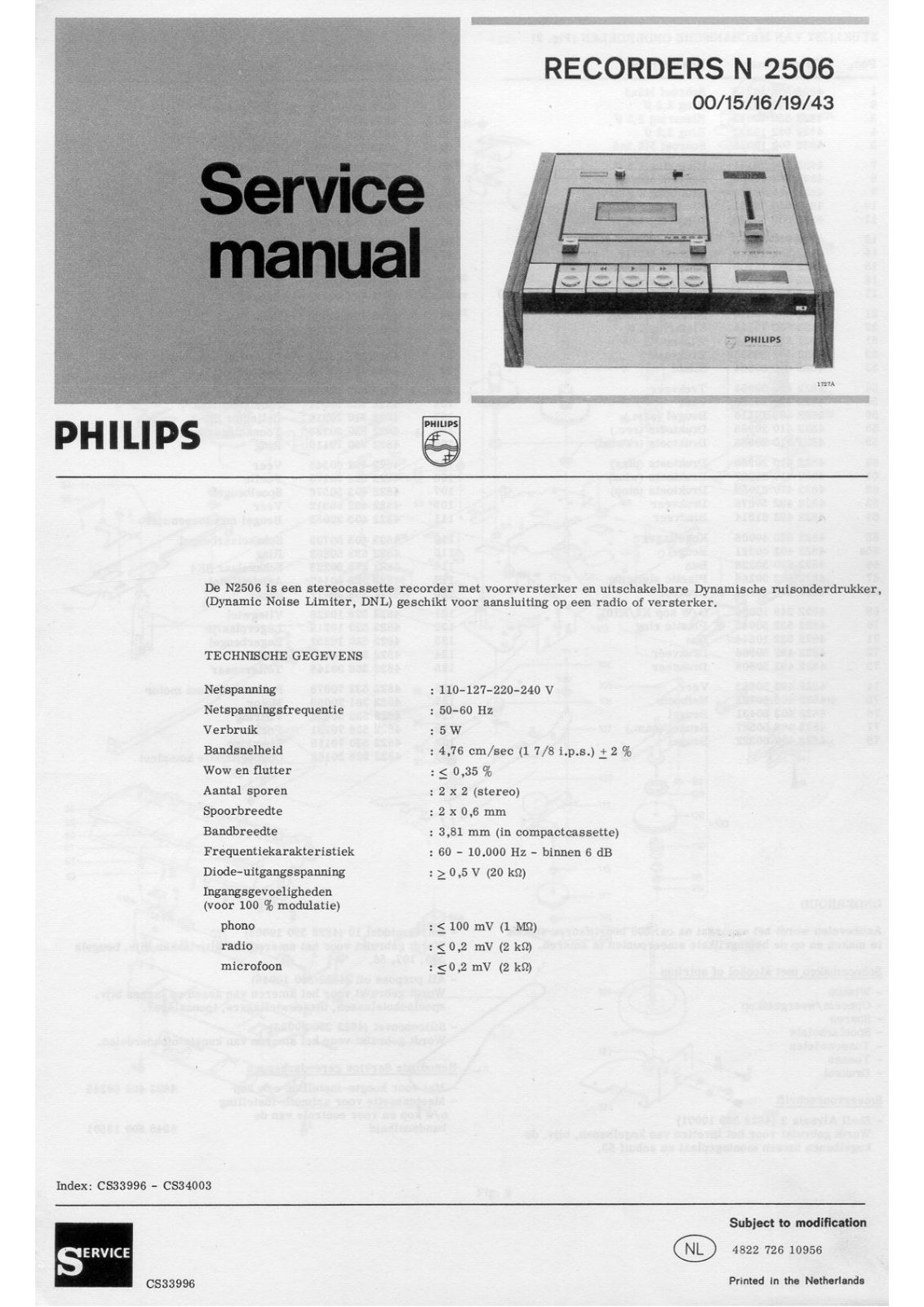 Philips N-2506 Service Manual