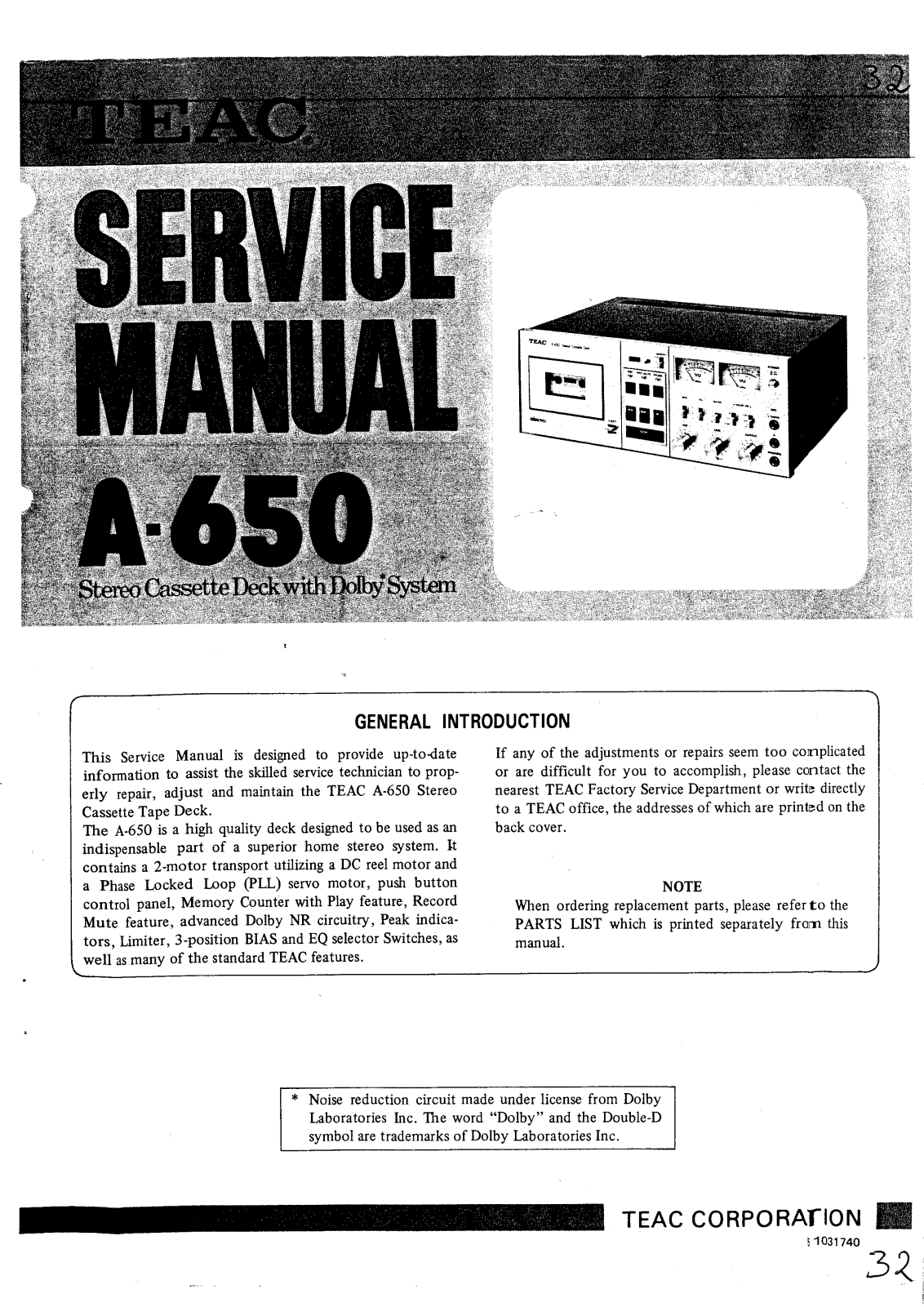 TEAC A-650 Service manual
