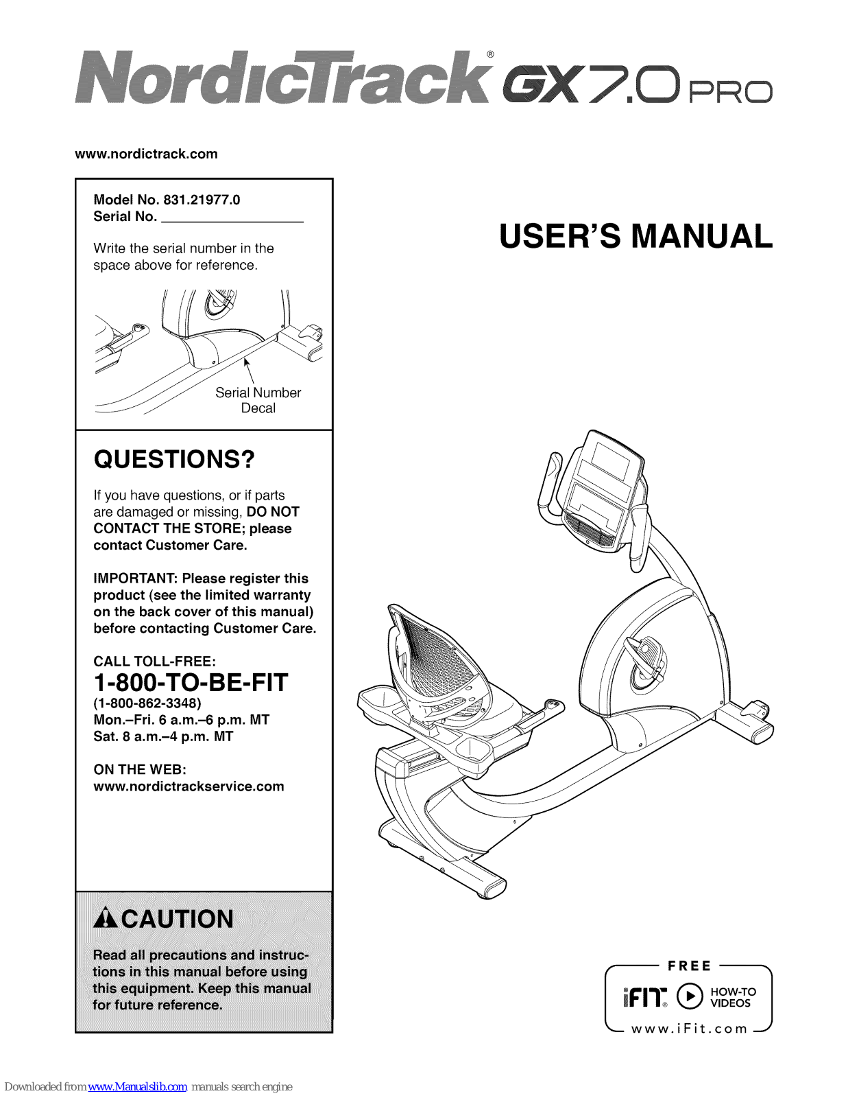 NordicTrack GX7.0 PRO 831.21977.0, GX7.0 PRO, 831.21977.0 User Manual - ManualMachine.com