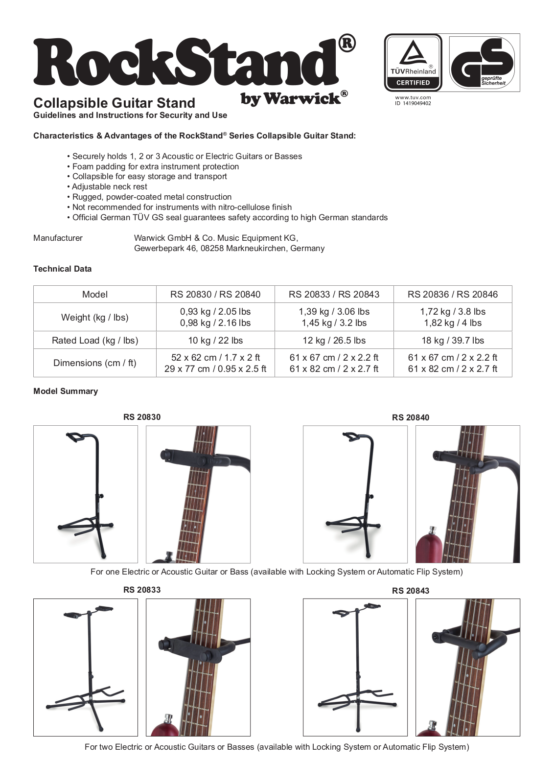 Warwick RS 20830 BL-10 Service Manual