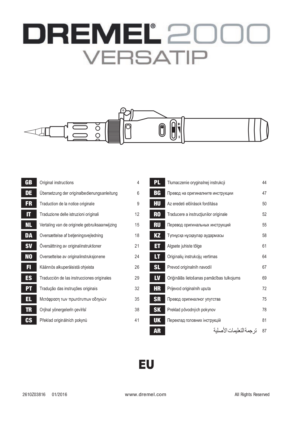 Dremel 2000 Versatip operation manual