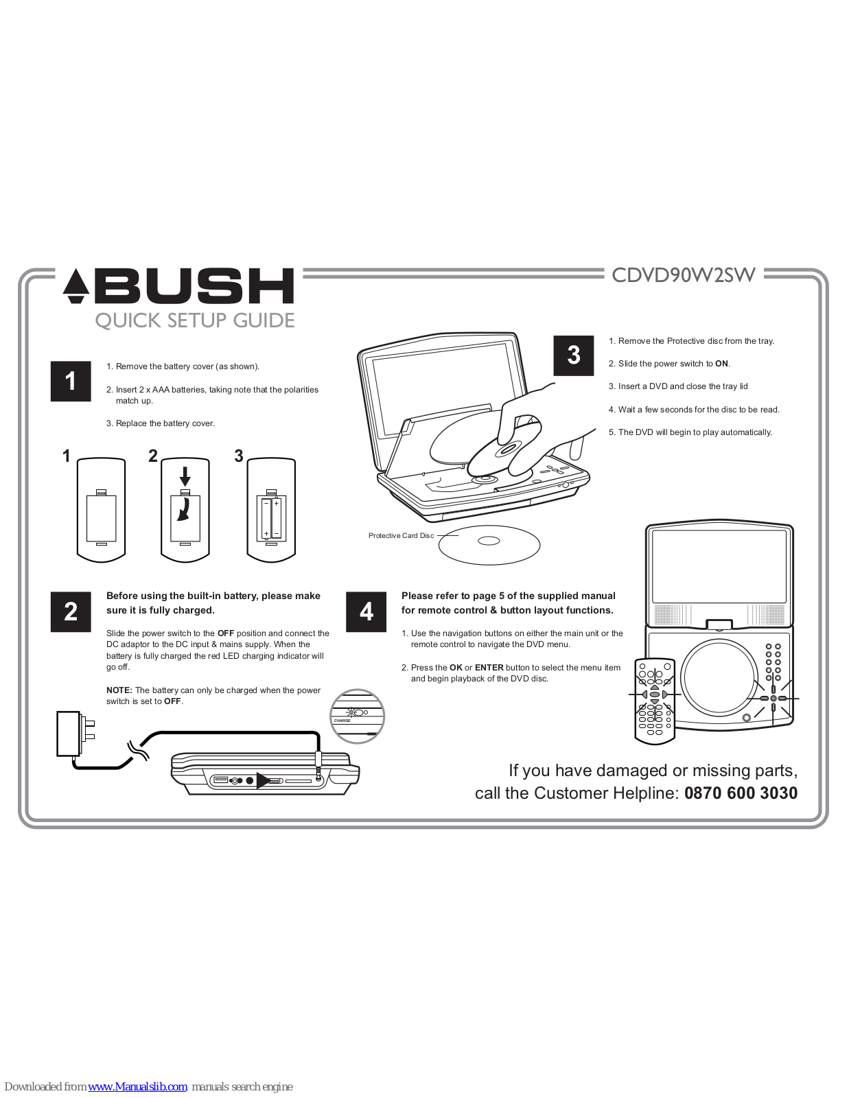 Bush CDVD90W2SW Quick Setup Manual