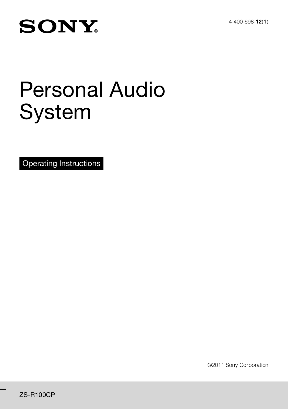 Sony ZS-R100CP Operating Manual