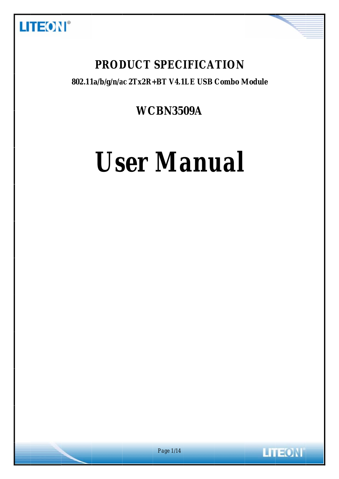 LITE ON TECHNOLOGY WCBN3509A User Manual