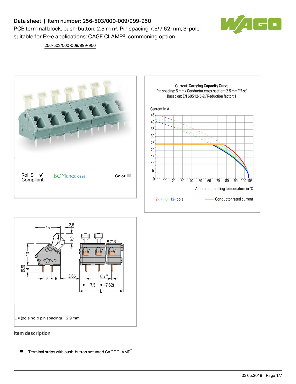 Wago 256-503/000-009/999-950 Data Sheet