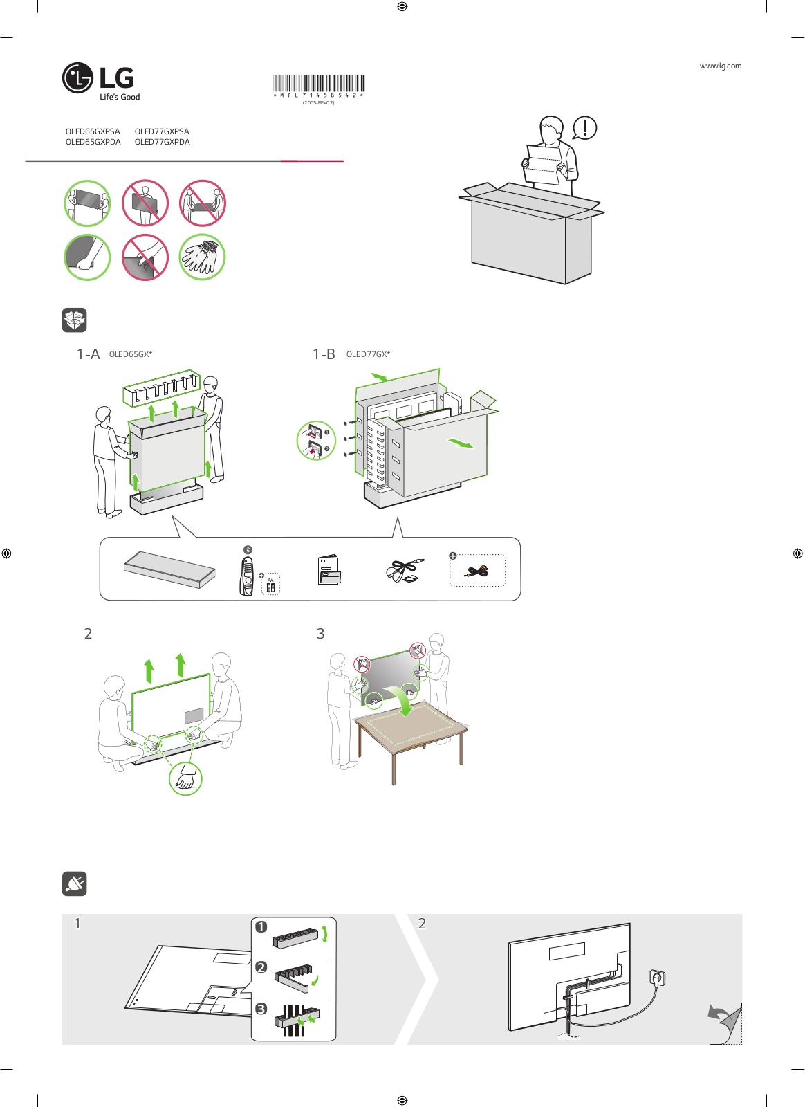 LG OLED65GXPSA, OLED77GXPSA QUICK SETUP GUIDE