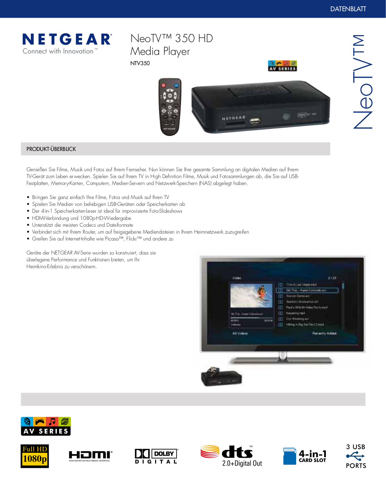 Netgear NTV350 Datenblatt