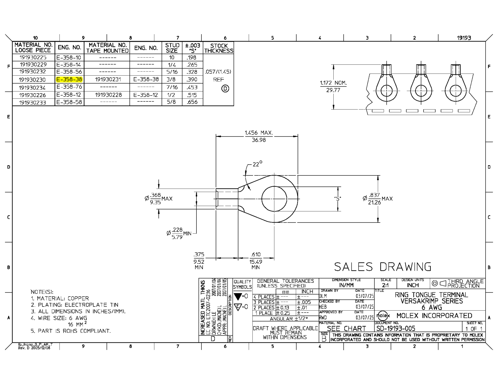 ETC-Molex 191930225, 191930229, 191930232, 191930230, 191930234 Dimensional Sheet - ManualMachine.com