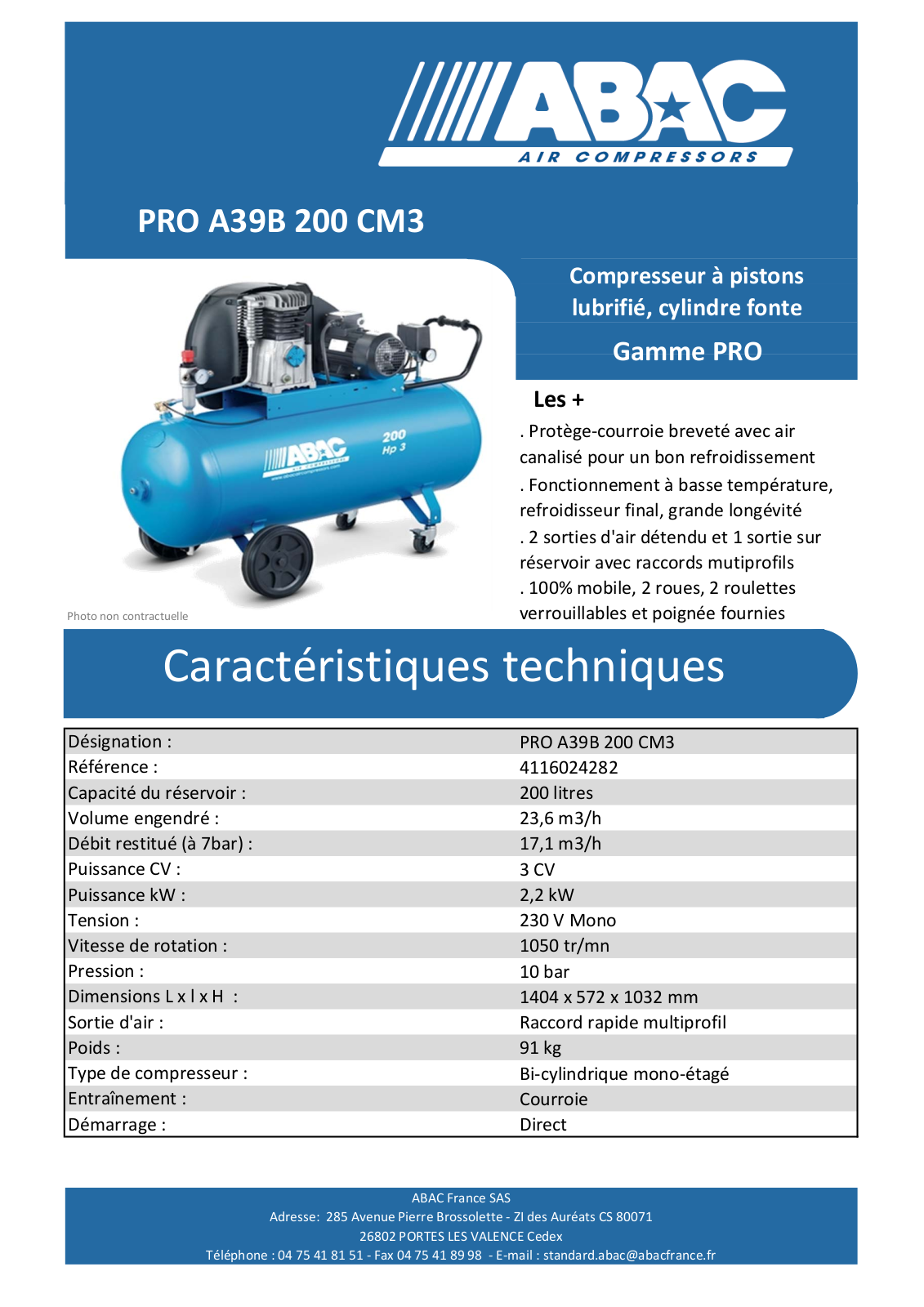 Abac PRO A39B 200 CM3 Specification - ManualMachine.com