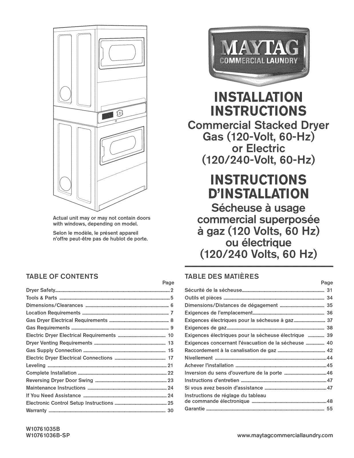 Maytag MLG27PDBWW0, MLG27PDBWW1, MLG27PDBXW0, MLG27PDBXW1, MLE27PDBYW0 Installation Guide