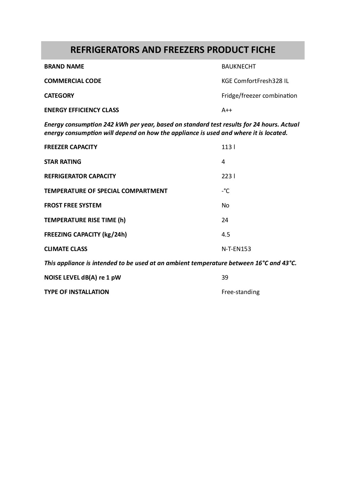 Whirlpool ARL 775/A-LH, KGE COMFORTFRESH328 IL INSTRUCTION FOR USE