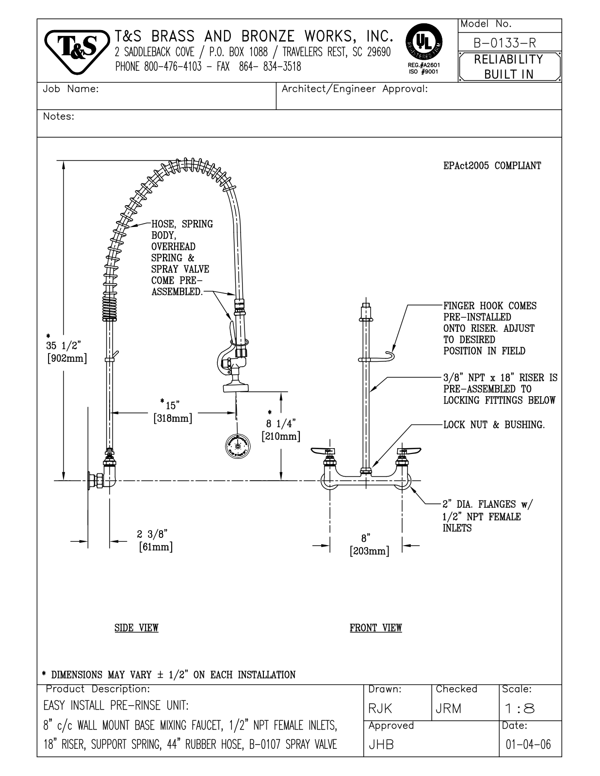 T & S Brass & Bronze Works B-0133-R General Manual