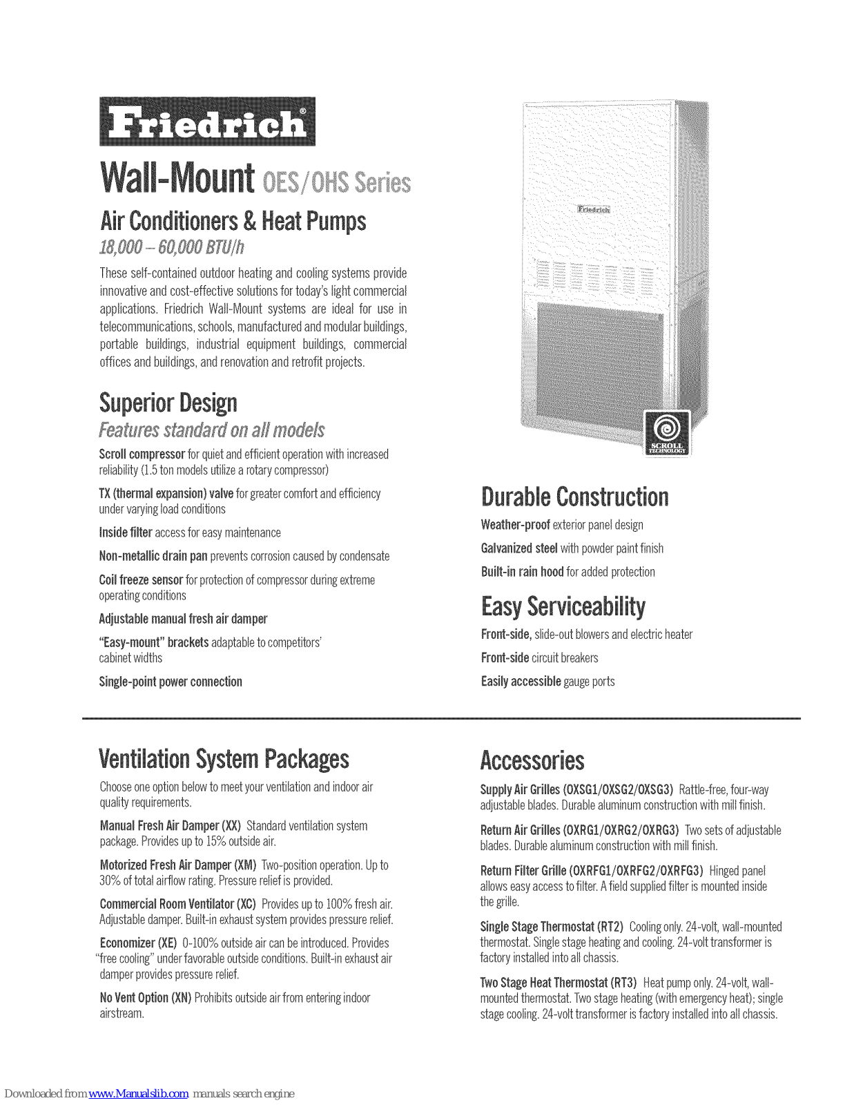 Friedrich OHS Series, OES Series, OHS18, OHS24, OHS30 Specification - ManualMachine.com