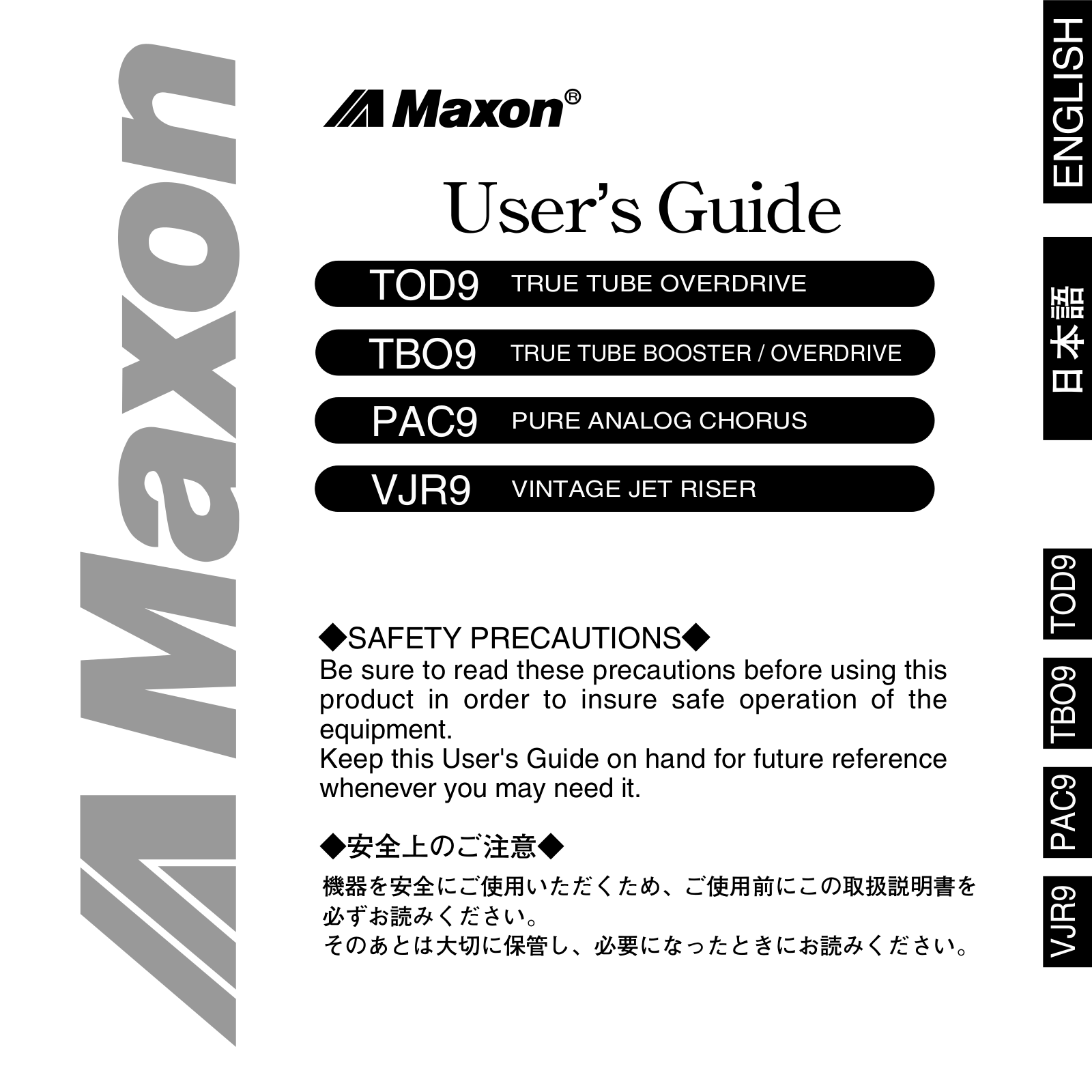 Maxon TOD9, TBO9, PAC9, VJR9, ST9Pro+ User Manual