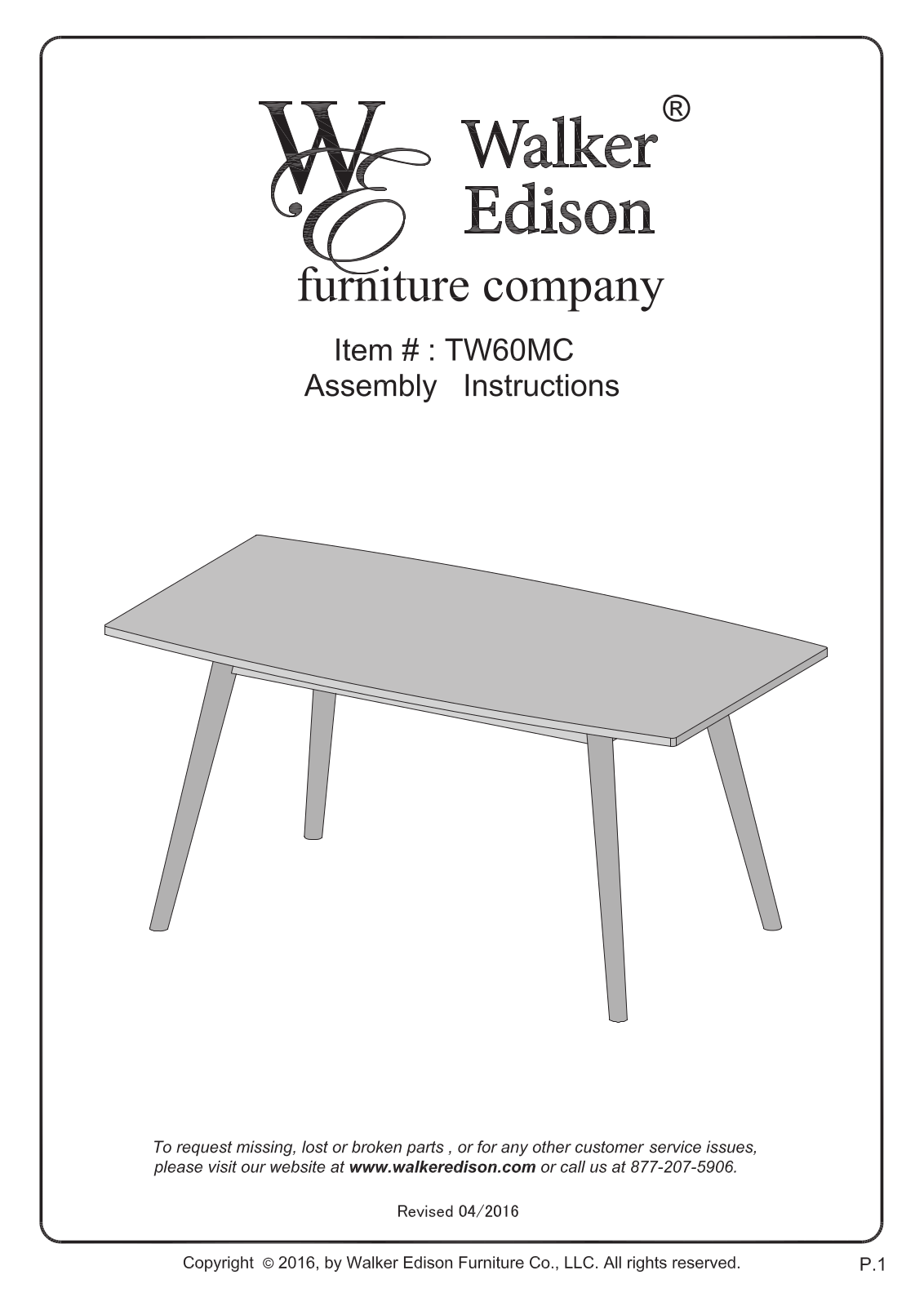 Walker Edison TW60MCAC Assembly Guide