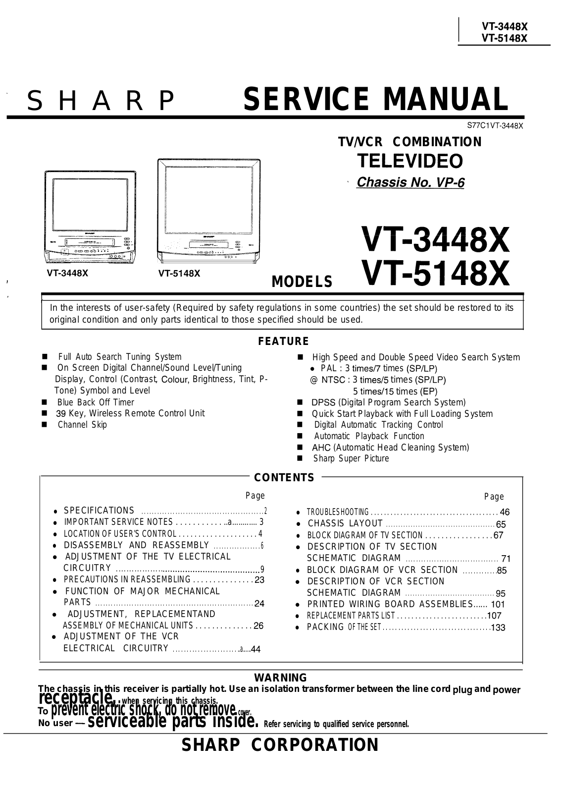 SHARP VT-3448X, VT-5148X Service Manual