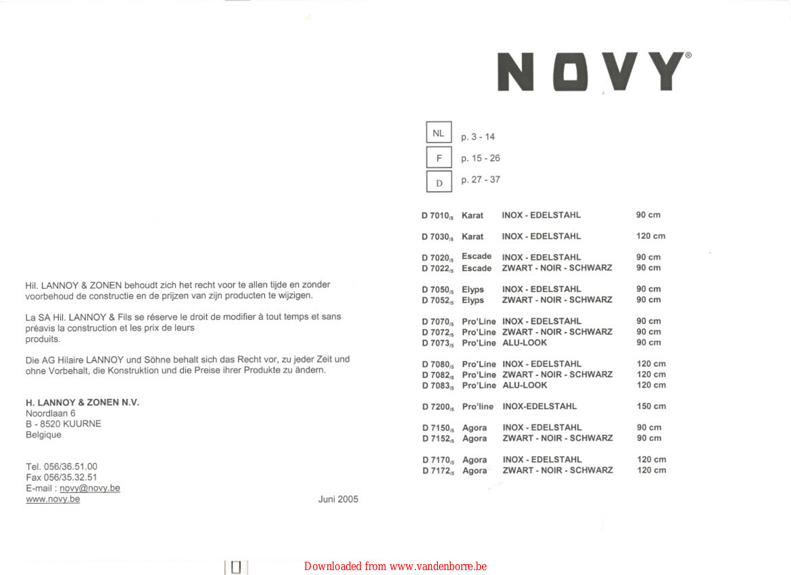 NOVY 7050 ELYPS User Manual