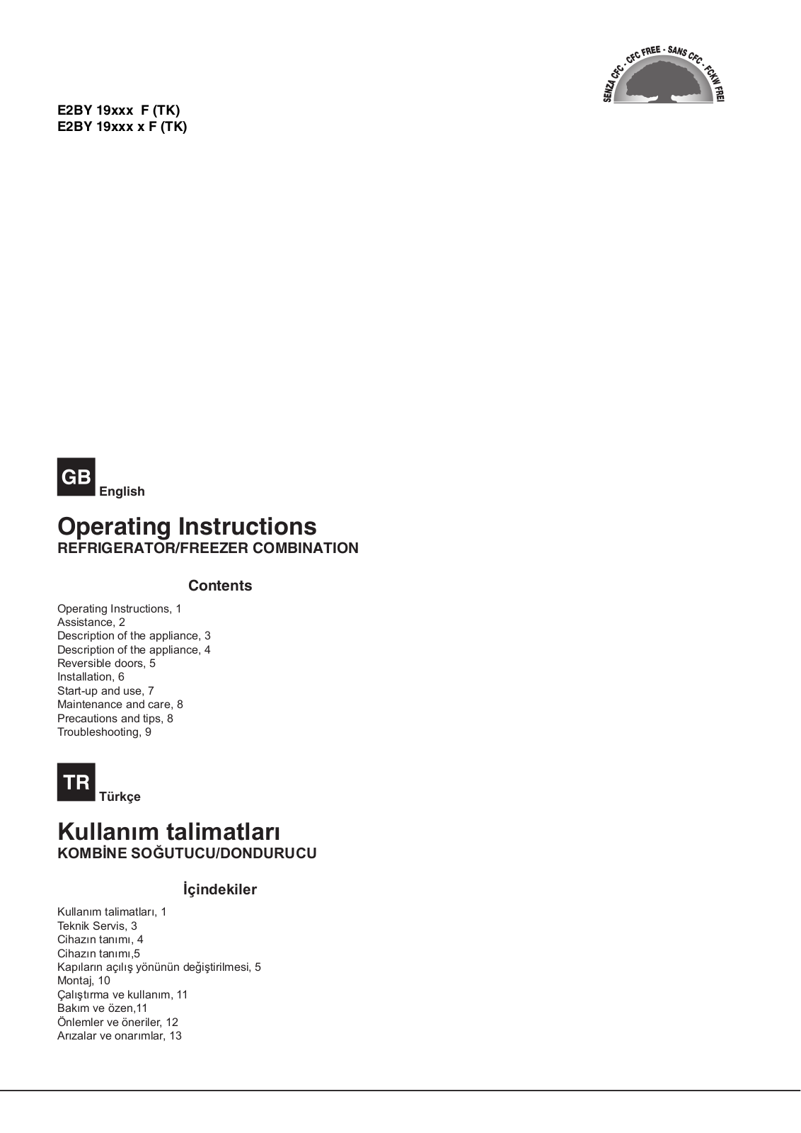 HOTPOINT/ARISTON E2BY 19213 F (TK) User Manual