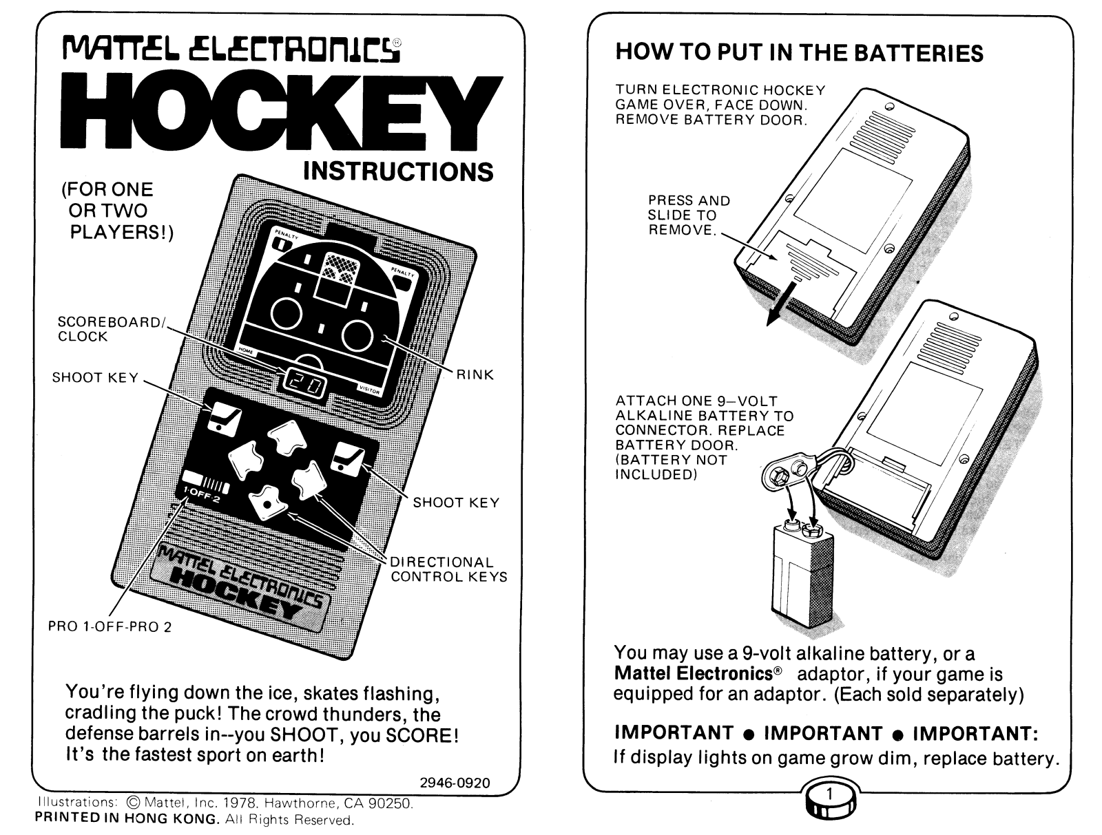 Mattel Hockey User Guide