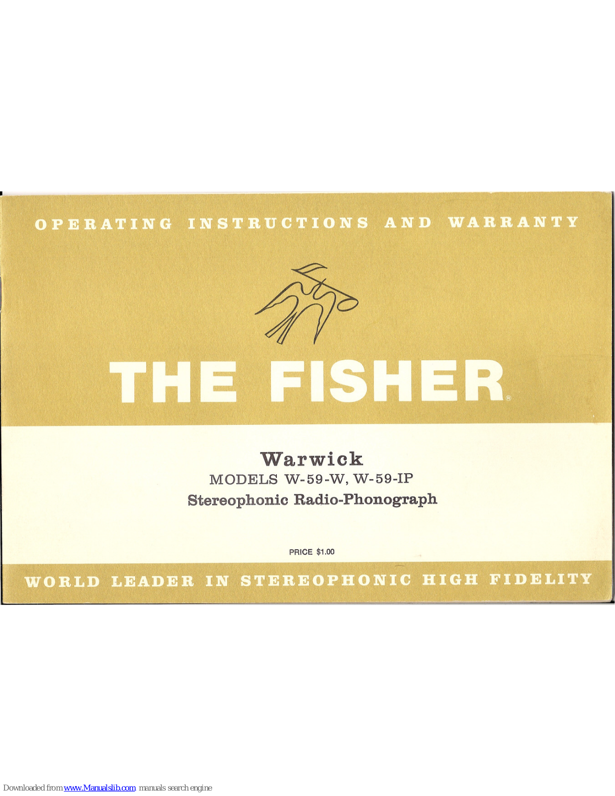 Fisher Warwick W-59-IP Operating Instructions And Warranty