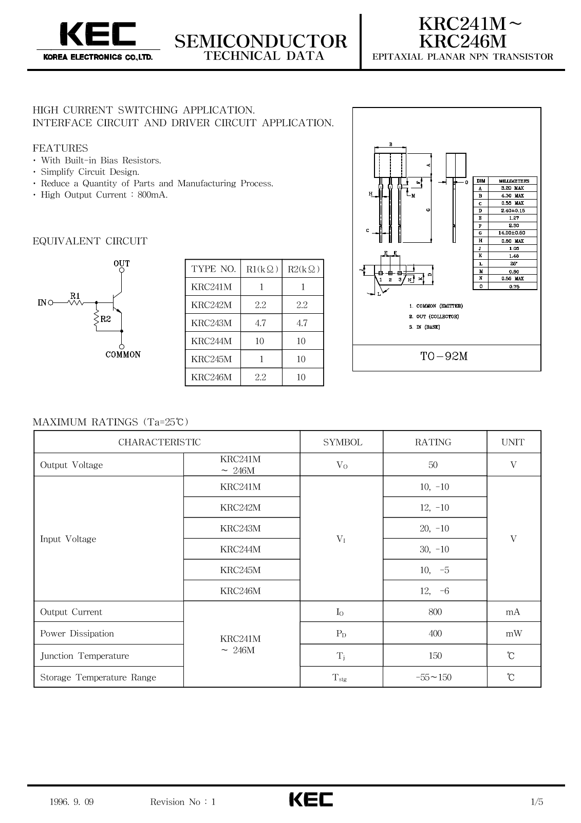 KEC KRC243M, KRC242M, KRC246M, KRC245M, KRC244M Datasheet